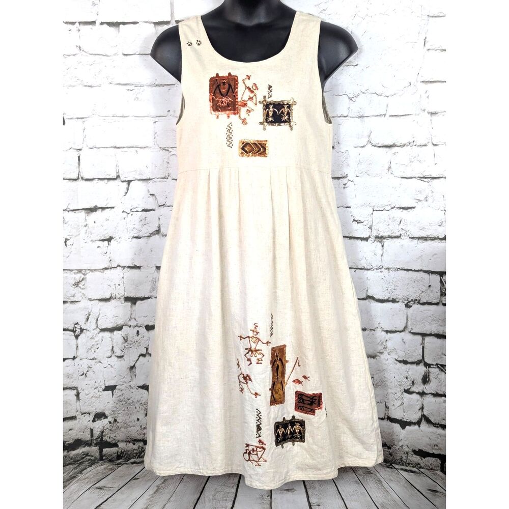VINTAGE Double Paws Wear 80s Boho Cottage Artisan Pinafore Midaxi Dress Medium